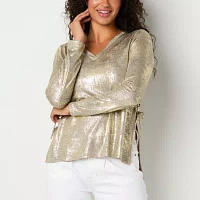 Tinseltown Womens V Neck Long Sleeve Blouse