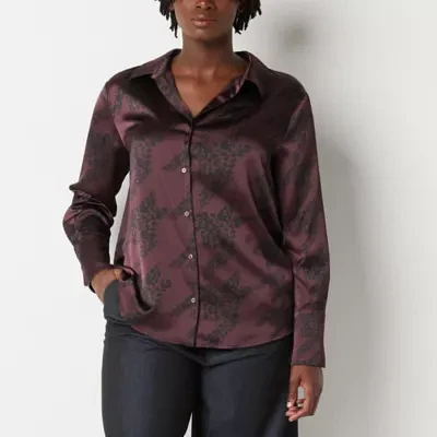 Worthington Womens Long Sleeve Relaxed Fit Button-Down Shirt