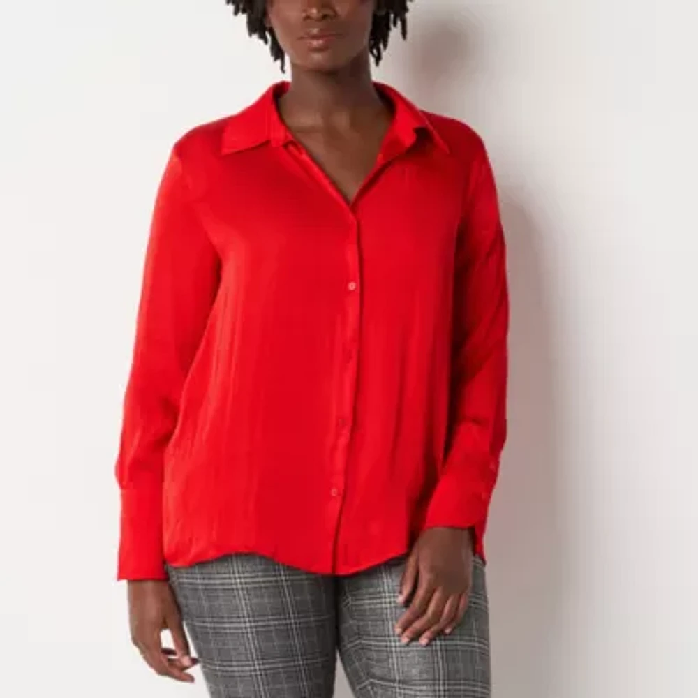 Worthington Womens Long Sleeve Relaxed Fit Button-Down Shirt