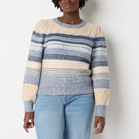 a.n.a Womens Crew Neck Long Sleeve Striped Pullover Sweater