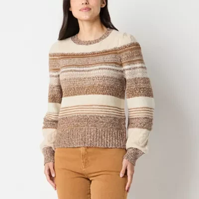 a.n.a Womens Crew Neck Long Sleeve Striped Pullover Sweater