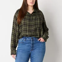 a.n.a Plaid Womens Long Sleeve Blouse