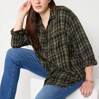 a.n.a Plaid Womens Long Sleeve Blouse