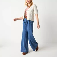 a.n.a Pleated Womens High Rise Relaxed Fit Wide Leg Jean