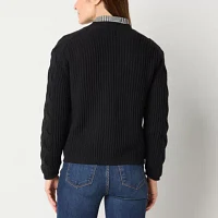 St. John's Bay Womens V Neck Long Sleeve Button Cardigan