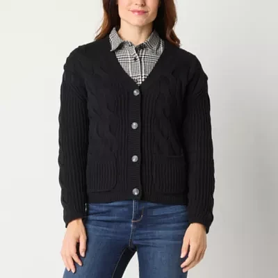 St. John's Bay Womens V Neck Long Sleeve Button Cardigan