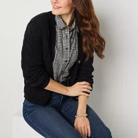 St. John's Bay Womens V Neck Long Sleeve Button Cardigan