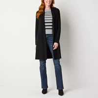 Liz Claiborne Womens Long Sleeve Open Front Striped Cardigan