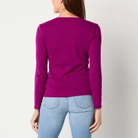 Liz Claiborne Womens V Neck Long Sleeve T-Shirt