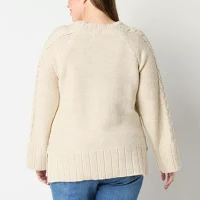 St. John's Bay Plus Womens Crew Neck Long Sleeve Cable Knit Pullover Sweater