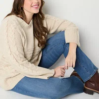 St. John's Bay Plus Womens Crew Neck Long Sleeve Cable Knit Pullover Sweater