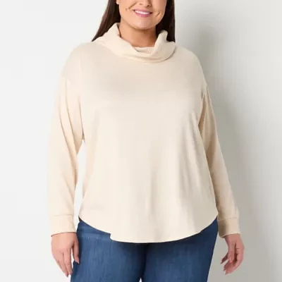 St. John's Bay Plus Womens Cowl Neck Long Sleeve Tunic Top