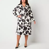 Worthington Womens Long Sleeve Abstract Shirt Dress Plus