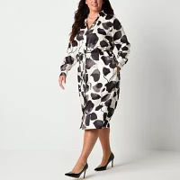 Worthington Womens Long Sleeve Abstract Shirt Dress Plus