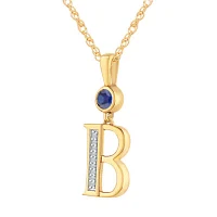 B Womens Lab Created Blue Sapphire 14K Gold Over Silver Pendant Necklace