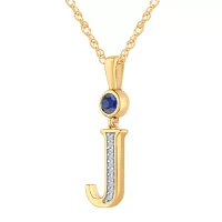 J Womens Lab Created Blue Sapphire 14K Gold Over Silver Pendant Necklace