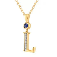 L" Womens Lab Created Blue Sapphire 14K Gold Over Silver Pendant Necklace