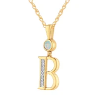 B Womens Lab Created White Opal 14K Gold Over Silver Pendant Necklace