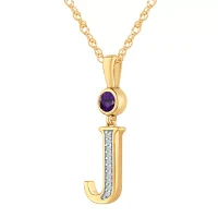 J Womens Genuine Purple Amethyst 14K Gold Over Silver Pendant Necklace