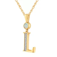 L" Womens Lab Created White Opal 14K Gold Over Silver Pendant Necklace