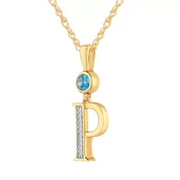 P" Womens Genuine Blue Topaz 14K Gold Over Silver Pendant Necklace