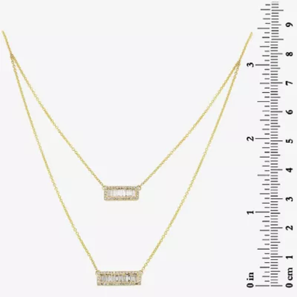 Double Layer Womens 5/8 CT. T.W. Natural White Diamond 14K Gold Bar Pendant Necklace