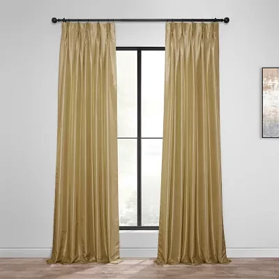 Exclusive Fabrics & Furnishing Pleated Vintage Textured Faux Dupioni Pinch Pleat Energy Saving Blackout Single Curtain Panels