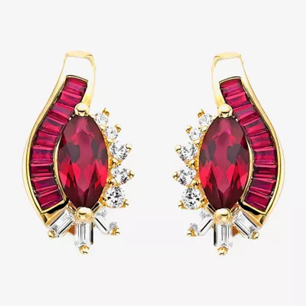 Lab-Created Ruby& White Sapphire 14K Gold Over Sterling Silver Earrings