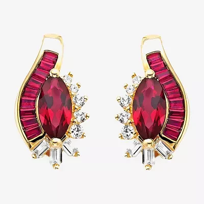 Lab-Created Ruby& White Sapphire 14K Gold Over Sterling Silver Earrings