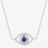 Womens Lab Created Blue Ceylon Sapphire Sterling Silver Evil Eye Pendant Necklace