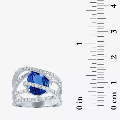 Womens Blue & White Lab-Created Sapphire Sterling Silver Cocktail Ring