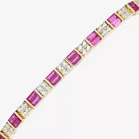 Lab Created Red Ruby 14K Gold Over Silver 7 Inch Tennis Bracelet