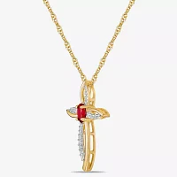 Womens Diamond Accent Gemstone 10K Gold Cross Pendant Necklace