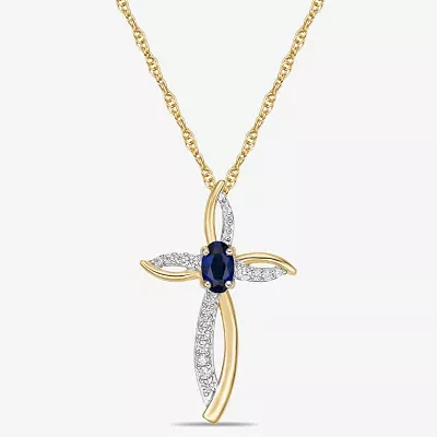 Womens Diamond Accent Gemstone 10K Gold Cross Pendant Necklace