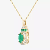 Womens Genuine Gemstone & 1/5 CT. T.W. Genuine Diamond 10K Gold Oval Pendant Necklace