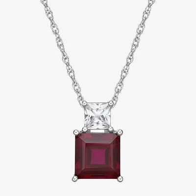 Womens Lab Created Red Ruby Sterling Silver Pendant Necklaces