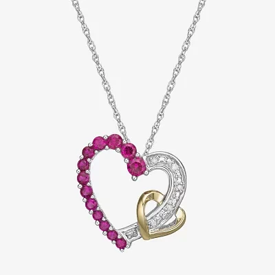Womens Lab Created Red Ruby 10K Gold Over Silver Heart 18 Inch Pendant Necklace