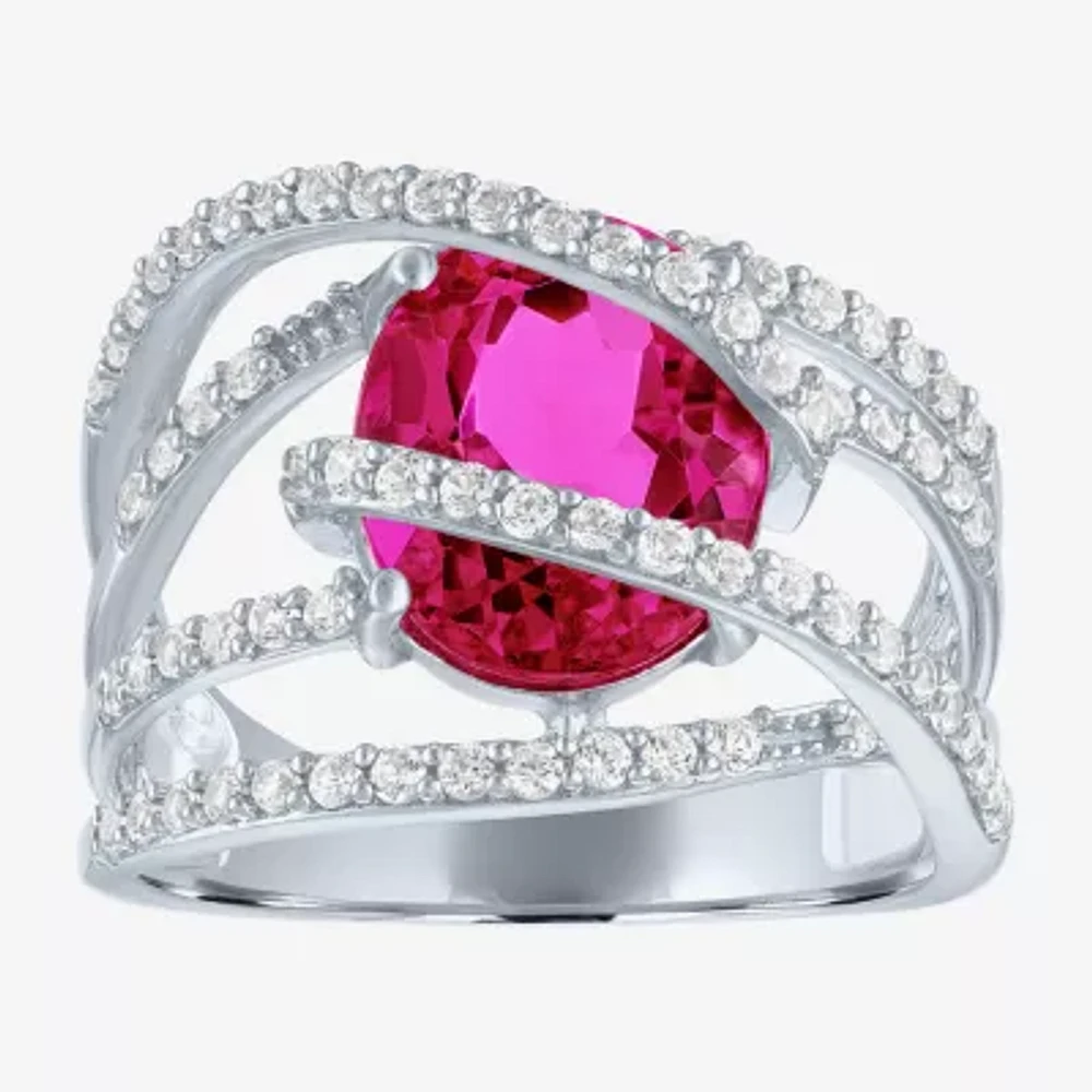 Womens Lab Created Red Ruby Sterling Silver Cocktail Ring