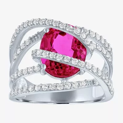Womens Lab Created Red Ruby Sterling Silver Cocktail Ring