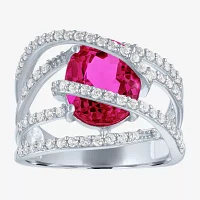 Womens Lab Created Red Ruby Sterling Silver Cocktail Ring