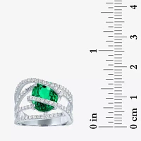 Lab-Created Emerald & White Sapphire Sterling Silver Cocktail Ring