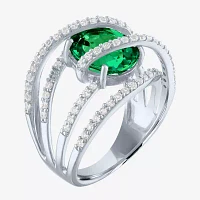 Lab-Created Emerald & White Sapphire Sterling Silver Cocktail Ring