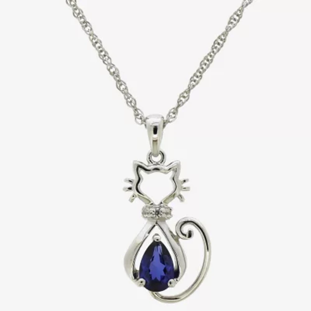 Womens Lab Created Blue Ceylon Sapphire Sterling Silver Pendant Necklaces