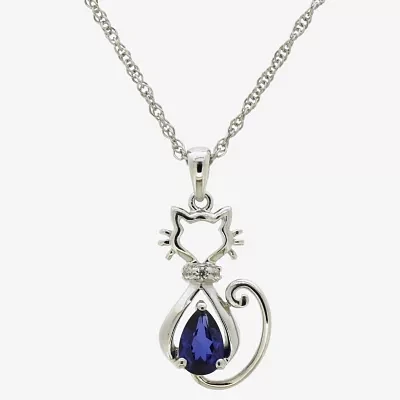 Womens Lab Created Blue Ceylon Sapphire Sterling Silver Pendant Necklaces