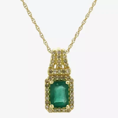 Womens Genuine Green Emerald 10K Gold 18 Inch Pendant Necklace