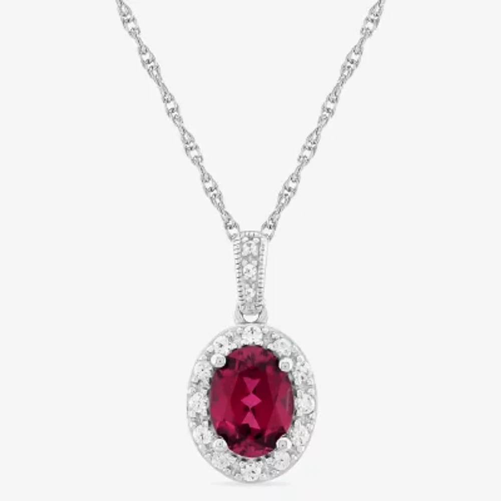 Womens Lab Created Red Ruby Sterling Silver Pendant Necklace