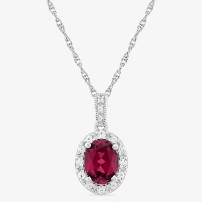 Womens Lab Created Red Ruby Sterling Silver Pendant Necklace
