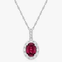Womens Lab Created Red Ruby Sterling Silver Pendant Necklace