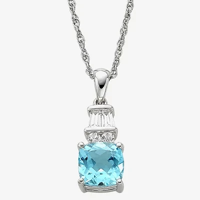 Genuine Blue Topaz and Lab-Created White Sapphire Pendant Necklace