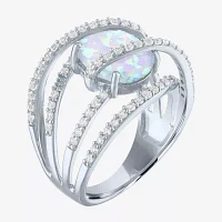 Womens Lab-Created Opal & White Sapphire Sterling Silver Cocktail Ring